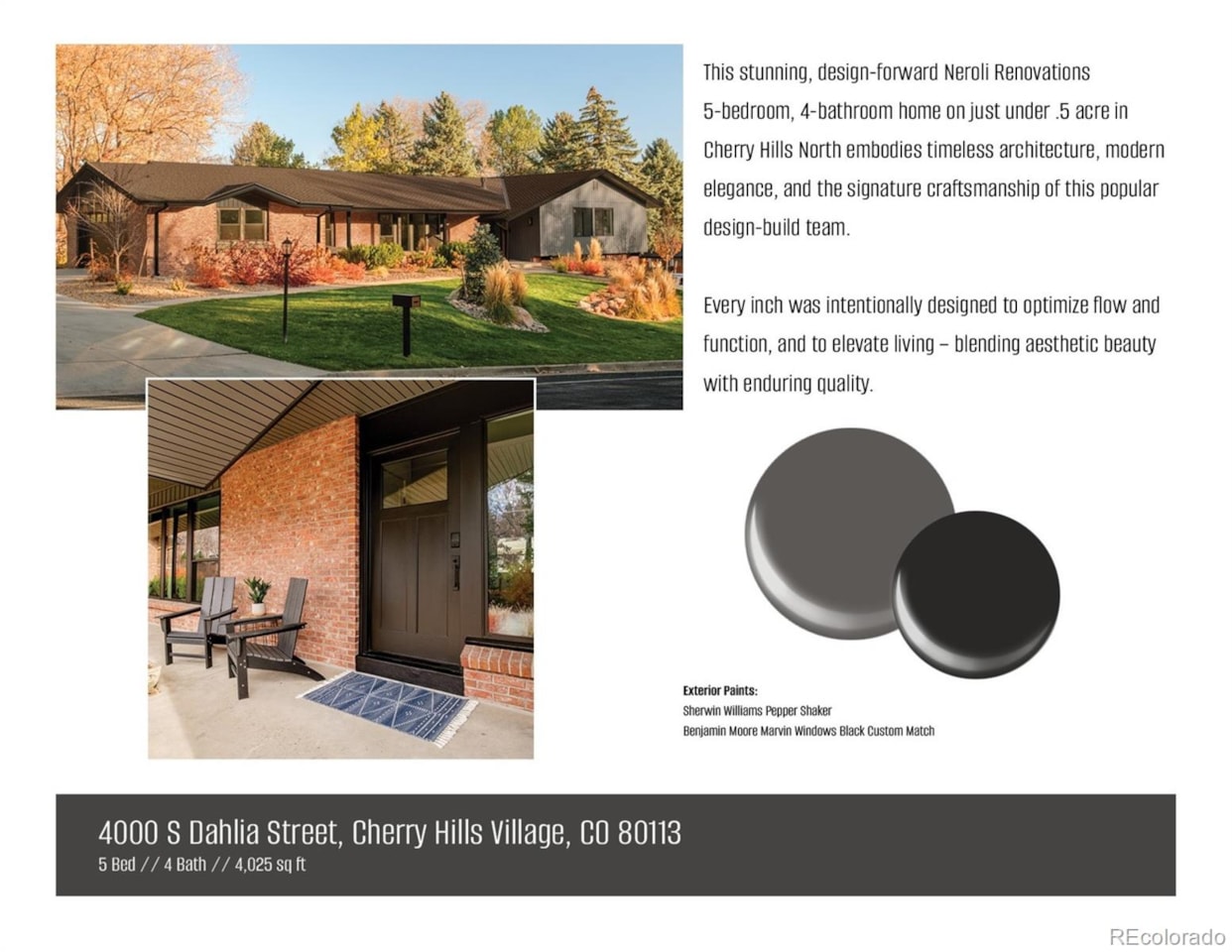 4000 S Dahlia St Cherry Hills North This stunning design-forward Neroli Renovations 5-bed, 4-bath home on .44 acre in Cherry Hills... Cherry Hills Village Arapahoe CO 80113 3042887 home for sale $2,637,000 3042887 Photo 47