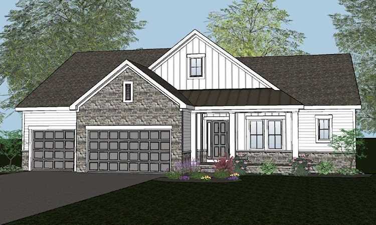 For Sale: $879,500 A home for sale for sale at 6444 Via Florenza Drive Galena, OH 43021 - Delaware. MLS 223005752 - his custom ranch features first floor 10' ceilings, 8' doors, 12' beam ceiling great room and a... Photo 1